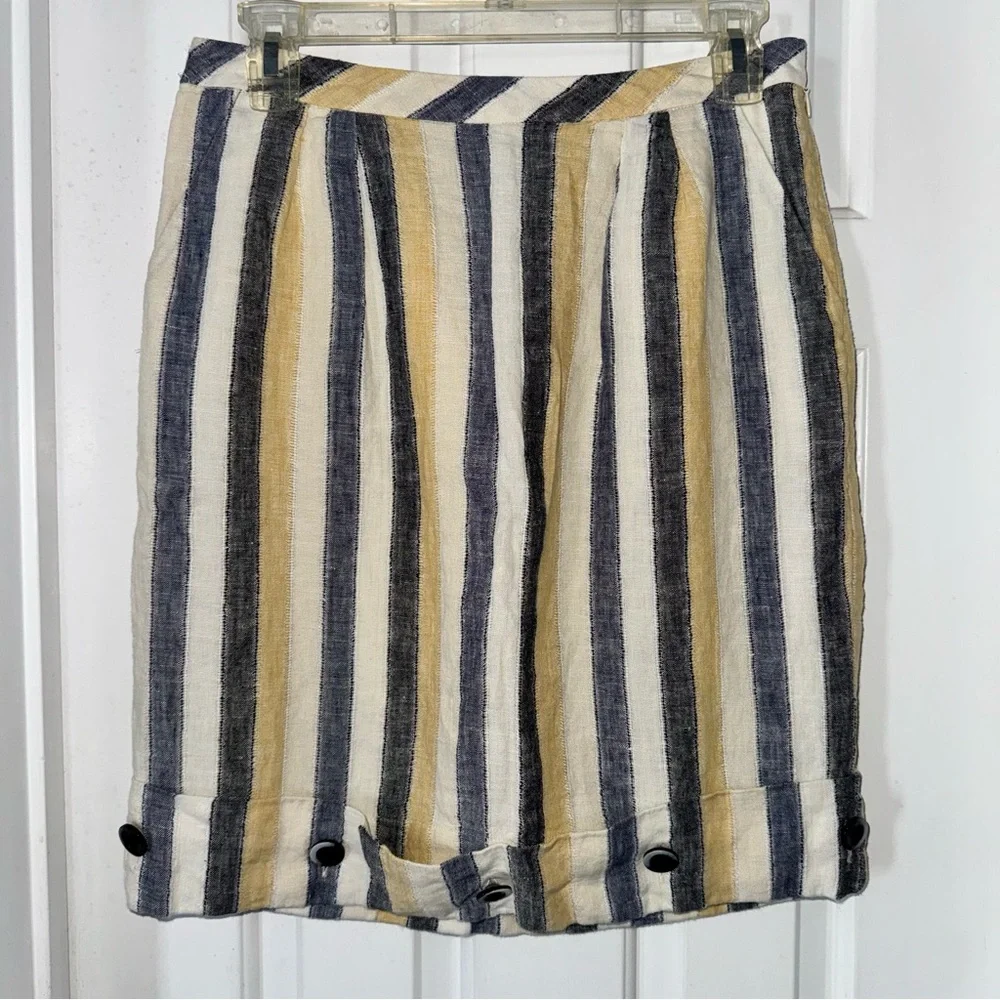 Anthropologie Edme & Esyllte cafe awning button detail striped cream skirt 2